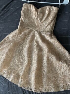 Strapless Gold Paisley Jacquard Fit-and-Flare Dress